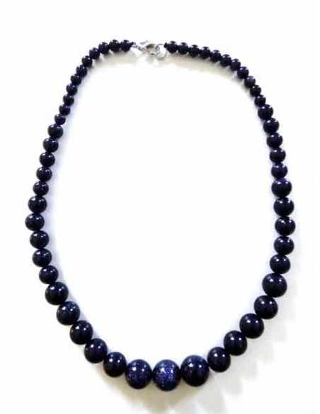 Collier pierre de soleil noire perles rondes dégradées