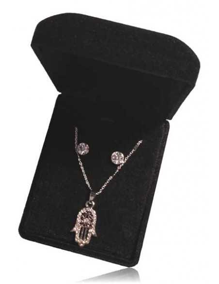 Parure en coffret collier pendentif main de fatma et boucles