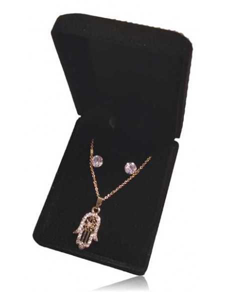 Parure en coffret collier pendentif main de fatma et boucles