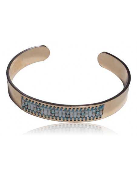 Bracelet acier inoxydable ouvert motifs géométriques à perles