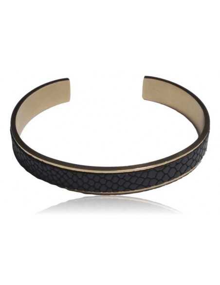 Bracelet jonc ouvert acier inoxydable et simili cuir