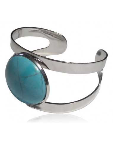 Bracelet manchette large décoré d'une turquoise de synthèse