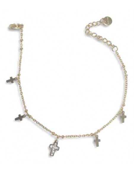 Bracelet acier pampilles motif croix sertie