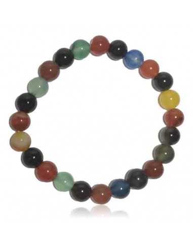 Bracelet agate multicolore foncé pierres boules 8 mm