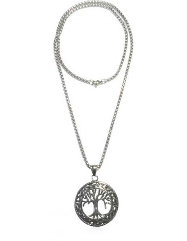 Sautoir acier homme/femme pendentif arbre sur pied