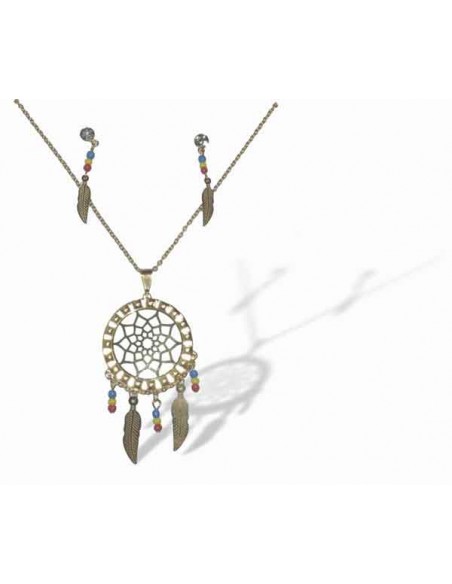 Parure bijoux acier collier ethnique pendentif mandala et boucles