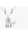Parure acier collier ethnique pendentif mandalas turquoise et boucles