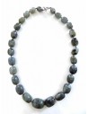 Collier quartz à inclusion de tourmaline noire perles cubiques dégradées