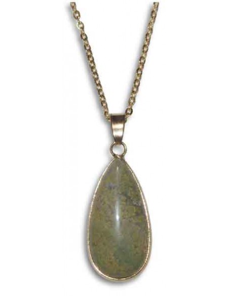 Collier acier inoxydable pendentif goutte pierre unakite