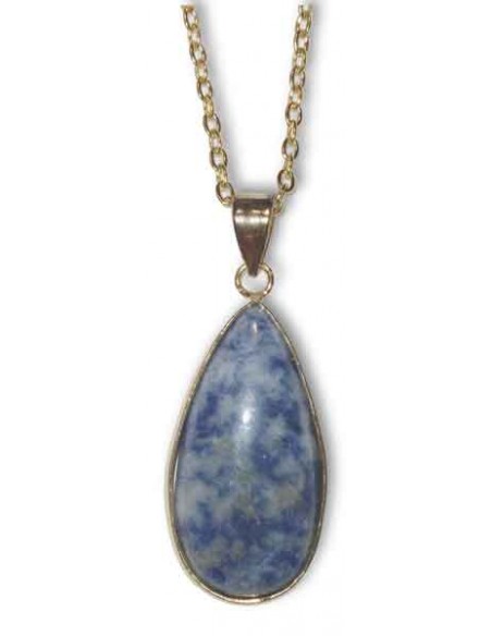 Collier acier inoxydable pendentif goutte pierre sodalite