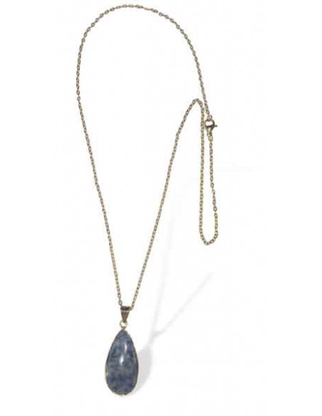 Collier acier inoxydable pendentif goutte pierre sodalite