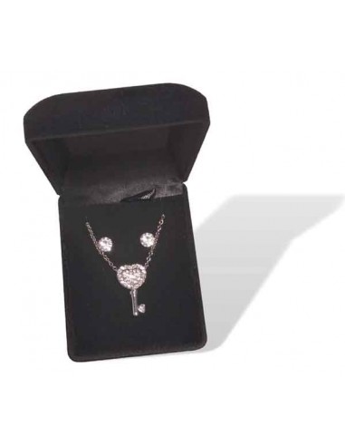 Parure collier pendentif clef sertie et B.O en coffret