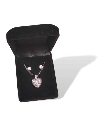 Parure collier pendentif coeur serti et B.O en coffret