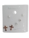 Lot de 3 paires boucles d'oreilles acier motif croix