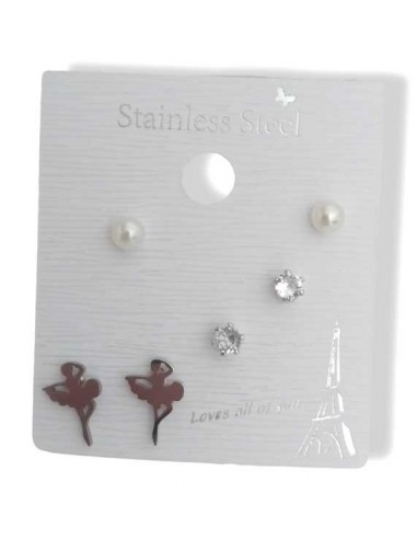 Lot de 3 boucles d'oreilles acier motif danseuse