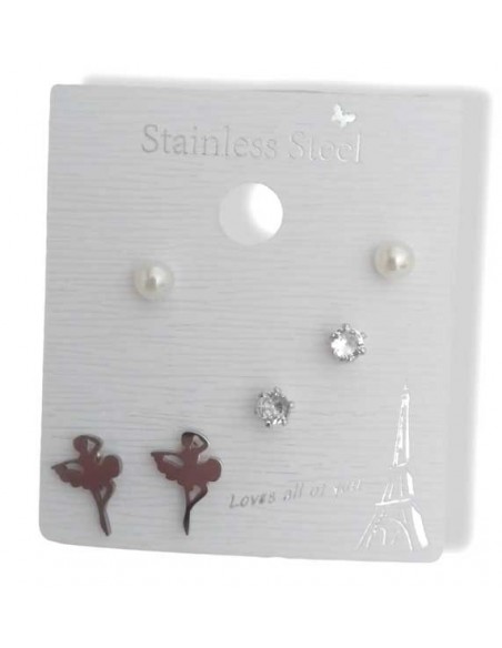 Lot de 3 boucles d'oreilles acier motif danseuse