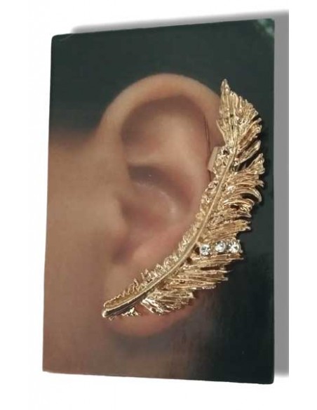 Bijou d'oreille plume décorée de 3 strass