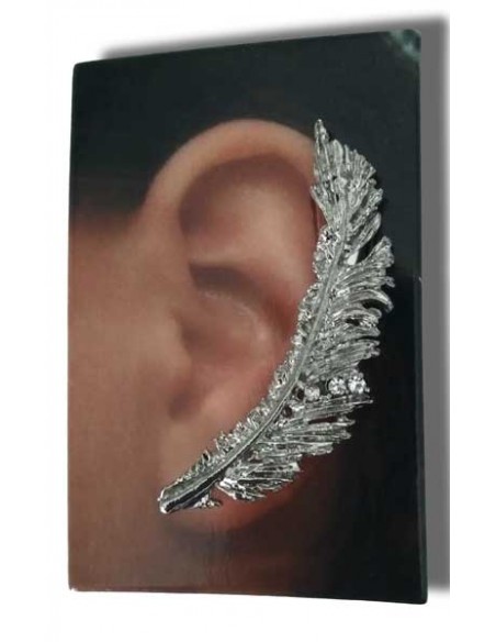 Bijou d'oreille plume décorée de 3 strass