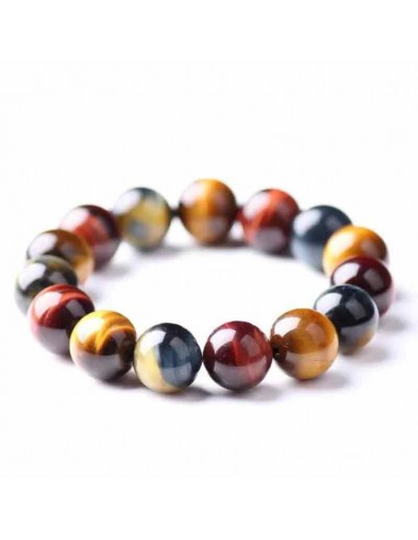 Bracelet homme oeil de tigre/boeuf/faucon boules 15 mm