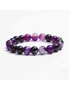 Bracelet agate pierres boules 10 mm violet