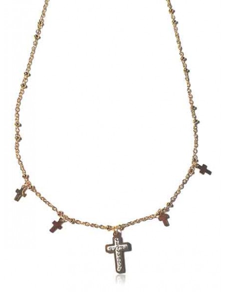 Collier acier pampilles pendentif croix serti de zircons