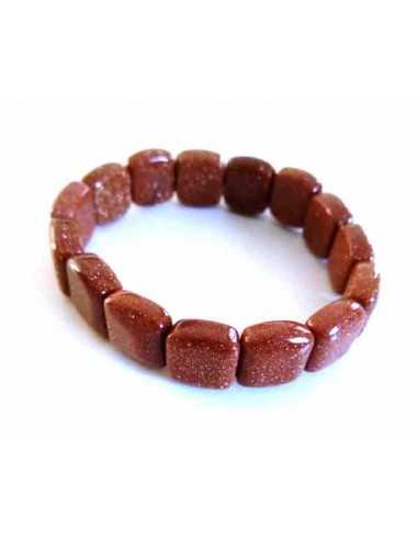 Bracelet pierre du soleil marron perles carrées arrondies
