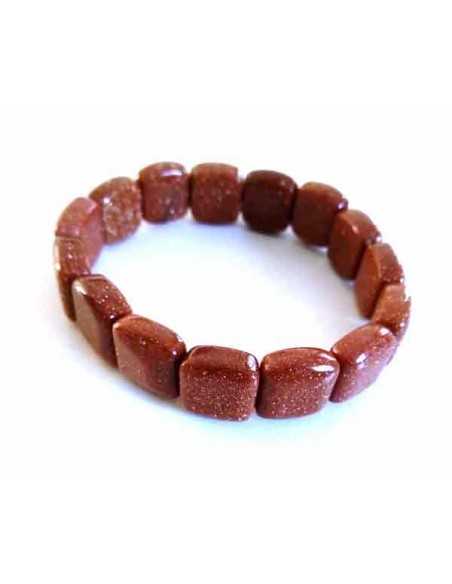 Bracelet pierre du soleil marron perles carrées arrondies