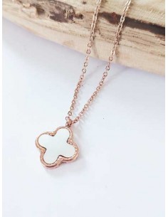 Collier acier inoxydable 316L doré pendentif trèfle nacre