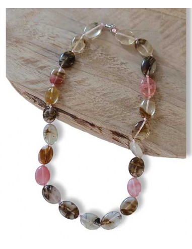 Collier quartz rose hematoide pierres ovales