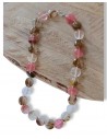 Collier quartz rose hematoide pierres rondes pastilles