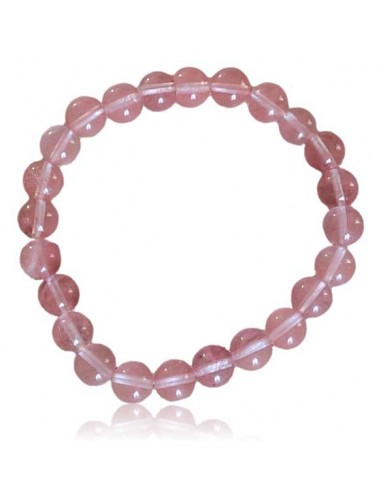 Bracelet quartz rose cerise pierres boules 8 mm