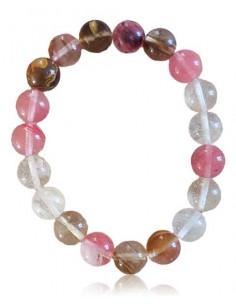 Bracelet quartz rose hématoide pierres boules 10 mm