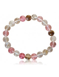 Bracelet quartz rose hématoide pierres boules 8 mm