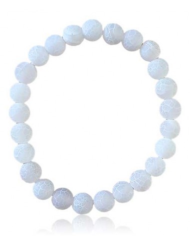 Bracelet agate mate blanche craquelée boules 8 mm