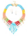 Parure collier perles couleurs multirangs 40 cm & boucles d'oreilles