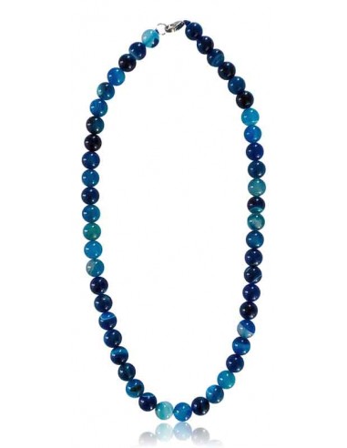 Collier pierre agate bleue boules 10 mm