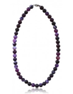 Collier agate violet pierres boules 10 mm