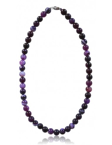Collier agate violet pierres boules 10 mm