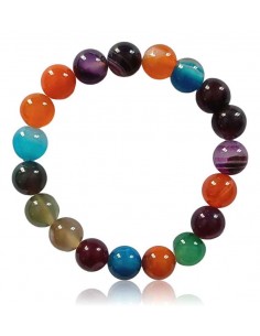 Bracelet pierre agate multi-couleur boules 10 mm
