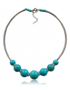 Collier ras de cou pierre turquoise boules dégradées