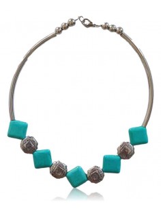 Collier ras de cou pierre turquoise perles géométriques