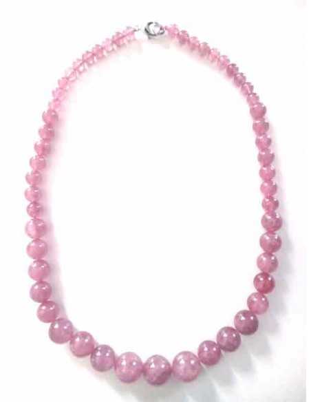 Collier quartz rose lavande pierres boules tailles dégradées