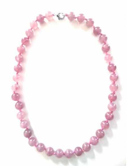 Collier quartz rose lavande pierres boules 10 mm