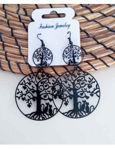 Boucles d'oreilles fantaisie noires motif arbres