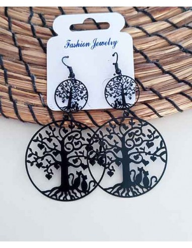 Boucles d'oreilles fantaisie noires motif arbres
