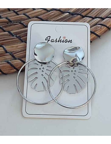 Boucles d'oreilles créoles pendant motif feuille