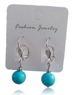 Boucles d'oreilles pierre turquoise reconstituée perles 10 mm