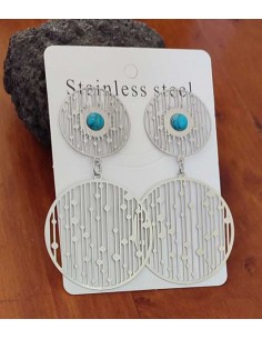 Boucles d'oreilles acier pendantes décorées de turquoises