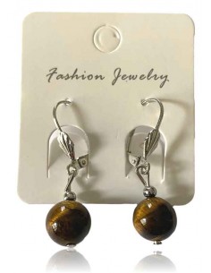 Boucles d'oreilles oeil de tigre pierres boules 10 mm