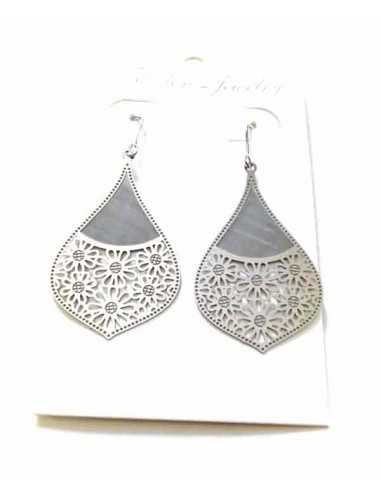 Boucles d'oreilles acier fantaisie gouttes orientales 5 cm